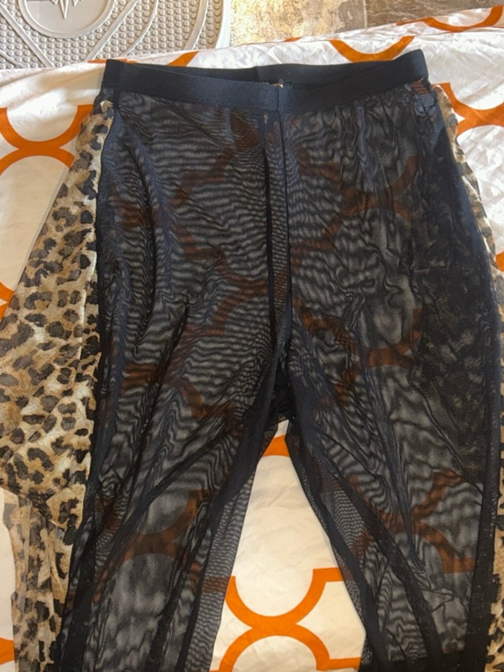 Sheer Black Flare Jeans with Leopard Side Panels